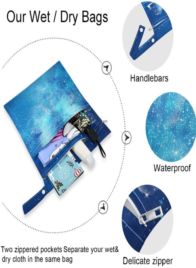 visesunny Blue Butterfly Magic Galaxy 2Pcs Wet Bag with Zippered Pockets Washable Reusable Roomy for Travel,Beach,Pool,Daycare,Stroller,Diapers,Dirty Gym Clothes, Wet Swimsuits, Toiletries - Image 5